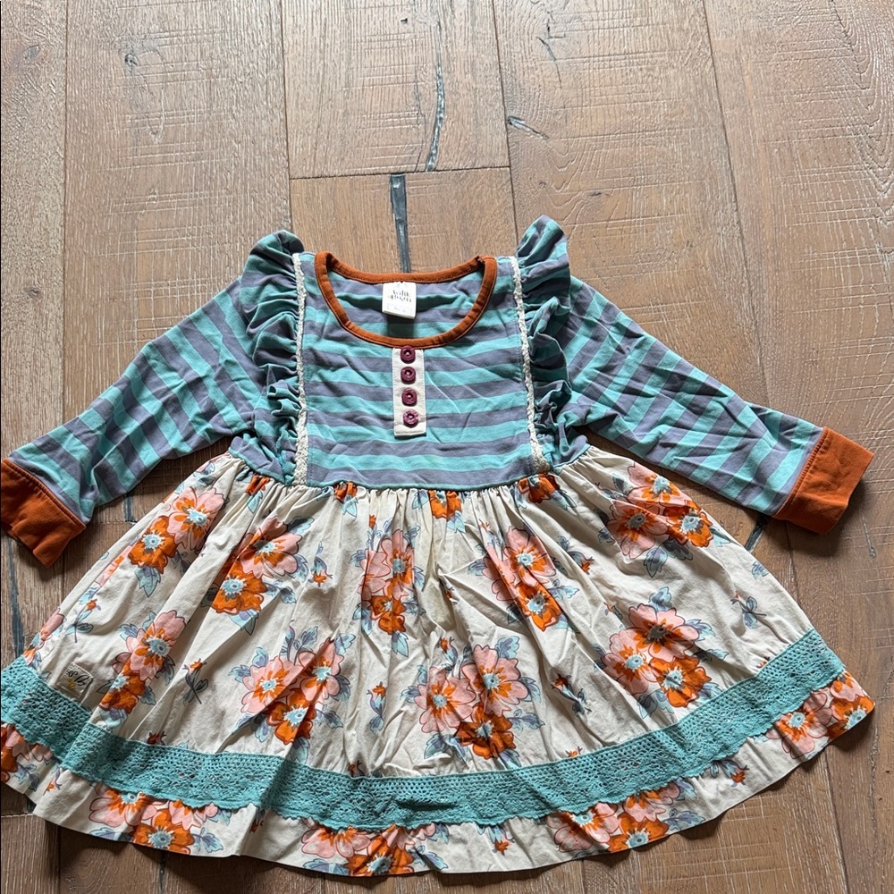 Wildflowers Teal and Orange Striped Floral top